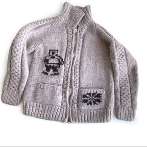 Vintage AURORA BOREALIS Cowichan Style Wool Hand Knit Cardigan Sweater